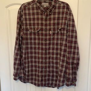 Carhartt Men’s Grey with Red/Black Stripes Flannel Large